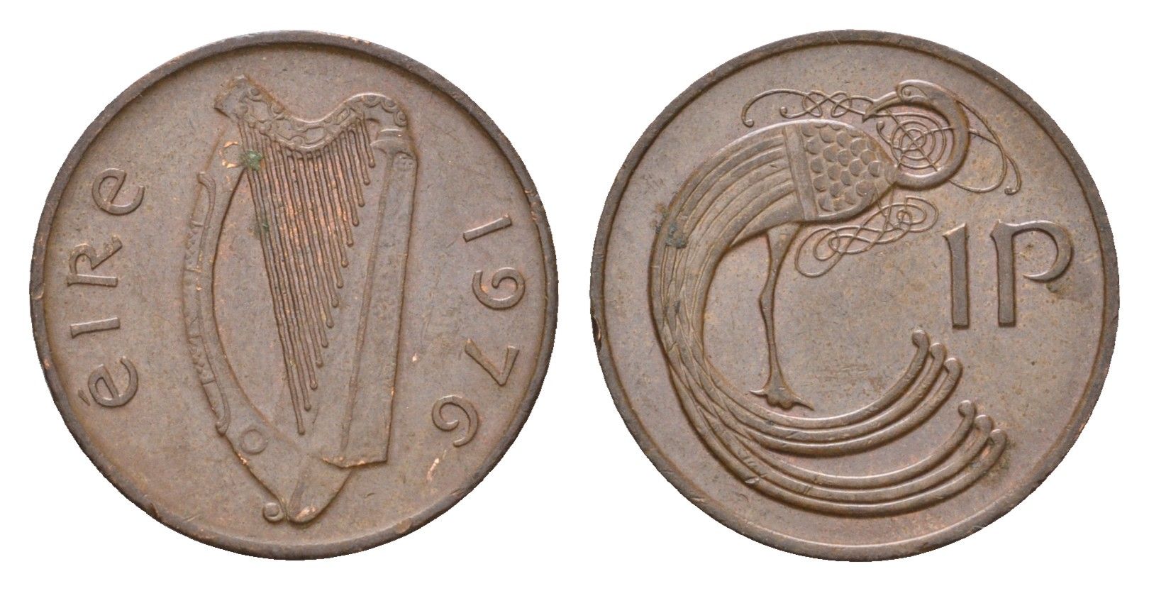 Ирландия 1 пенни 1976 мифологическая птица лира KM 20 бронза 4690-364