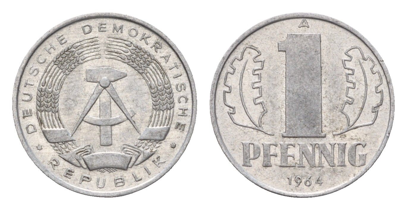 ГДР 1 пфенниг 1964 A KM 8.1 алюминий 192-143