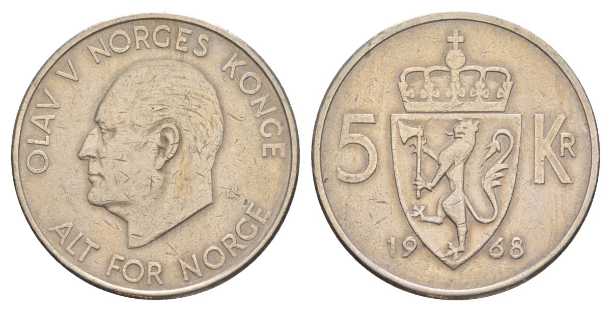 Норвегия 5 крон 1968 Улаф V (1957-1991) KM 412 медно-никель 4162-413