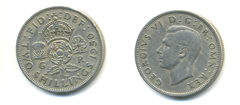 Великобритания 2 шиллинга (флорин) 1950 Георг VI (1936-1952) KM 878, Spink 4107 медно-никель 59-832