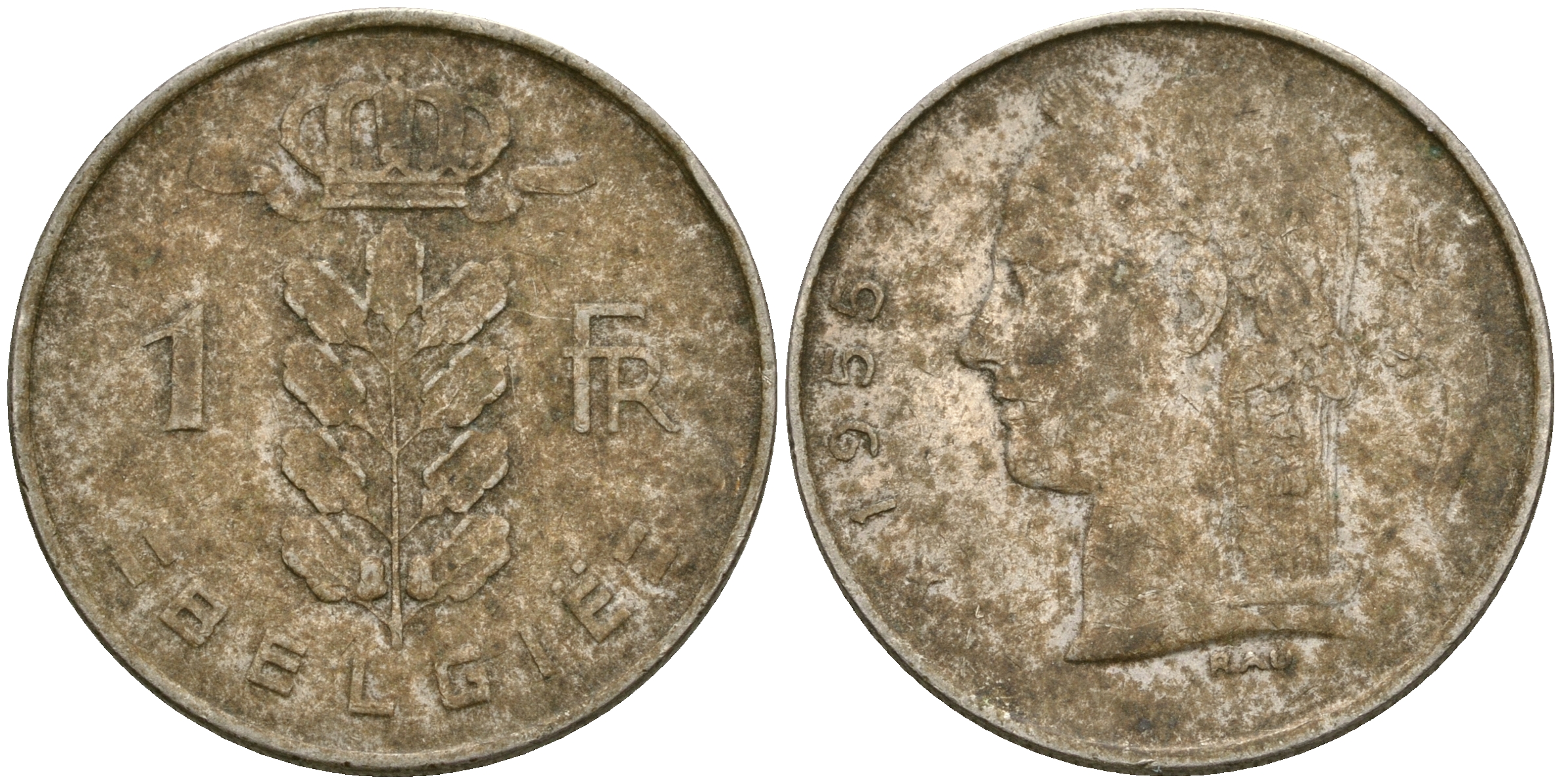 Бельгия 1 франк 1955 BELGIE KM 143.1 медно-никель 25-1256