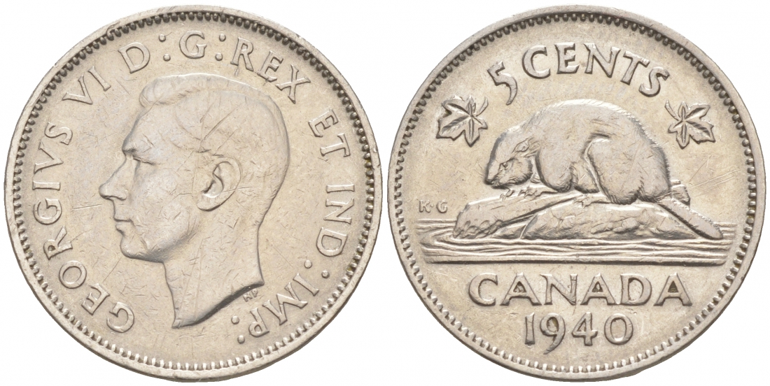 Канада 5 центов 1940 бобр, Георг VI (1937-1952) KM 33 никель 73-1143