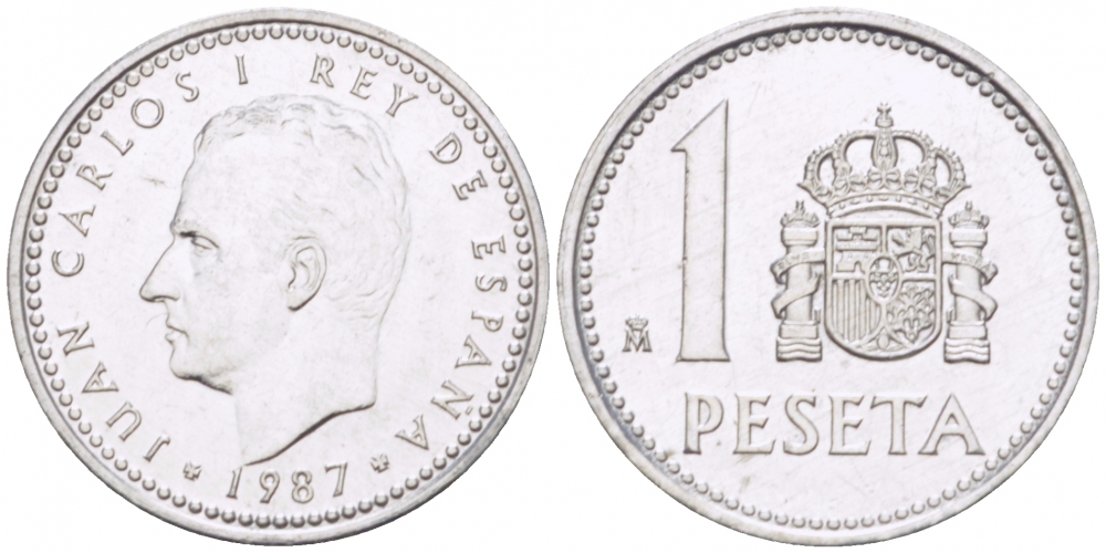 ИСПАНИЯ 1 ПЕСЕТА 1987 ХУАН КАРЛОС I (1975-) KM 821 алюминий UNC 77-617