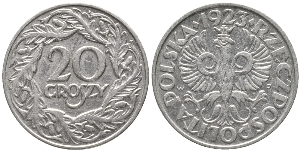 ПОЛЬША 20 ГРОШЕЙ 1923 KM 12 никель 28-1154