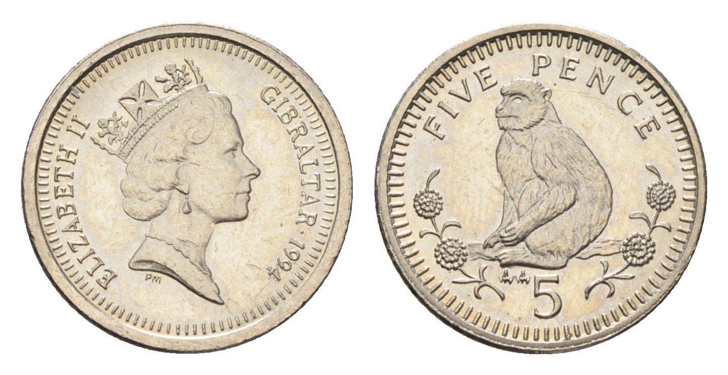 Гибралтар 5 пенсов 1994 KM 22.2 медно-никель UNC 4668-516