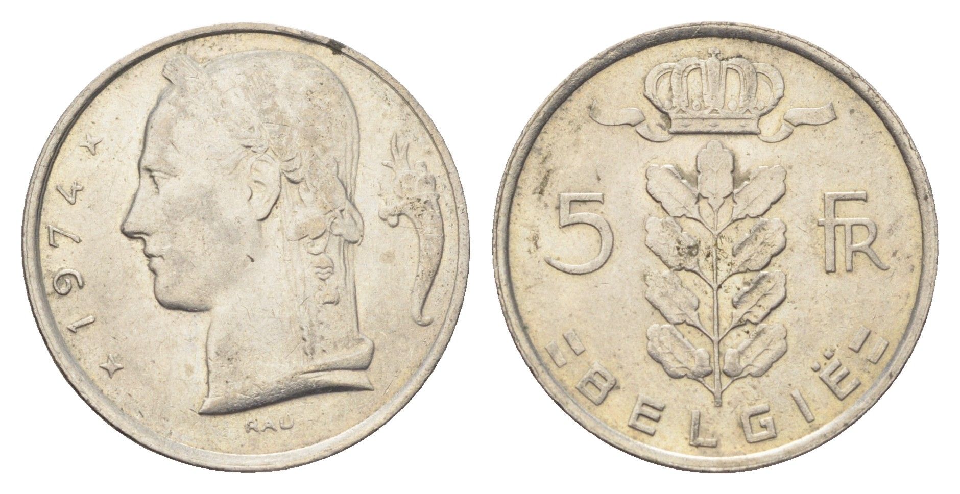 Бельгия 5 франков 1974 Belgie, Бодуэн I (1951-1993) KM 135 медно-никель 4704-1125