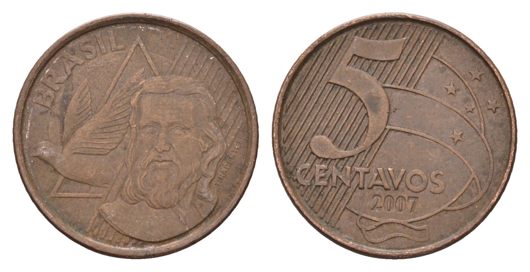 Бразилия 5 сентаво 2007 KM 648 сталь плакированная медью 4686-626