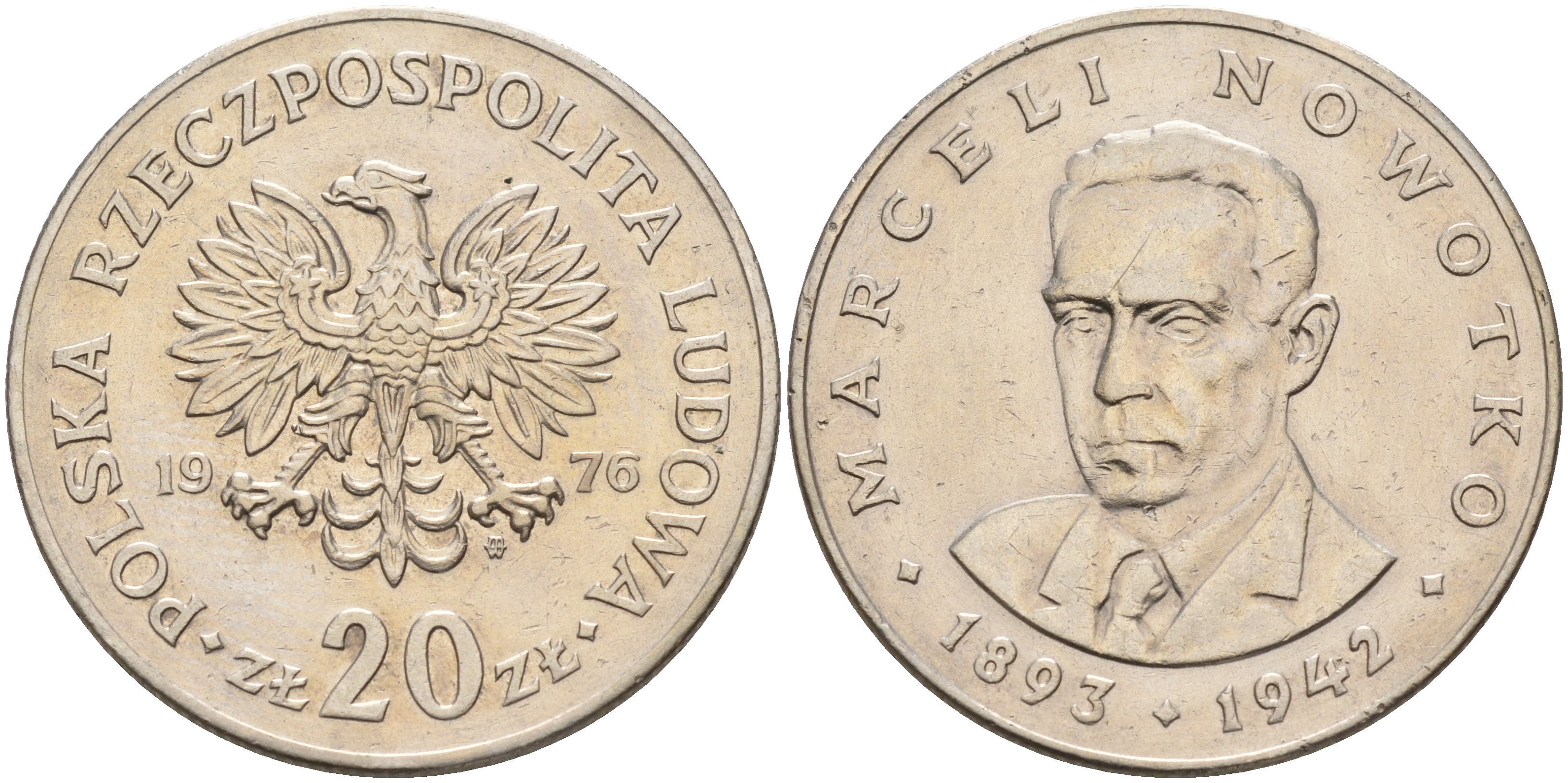 Польша 20 злотых 1976 MW, Марцелий Новотко KM 69, Parchimowicz 246c медно-никель    4157-321