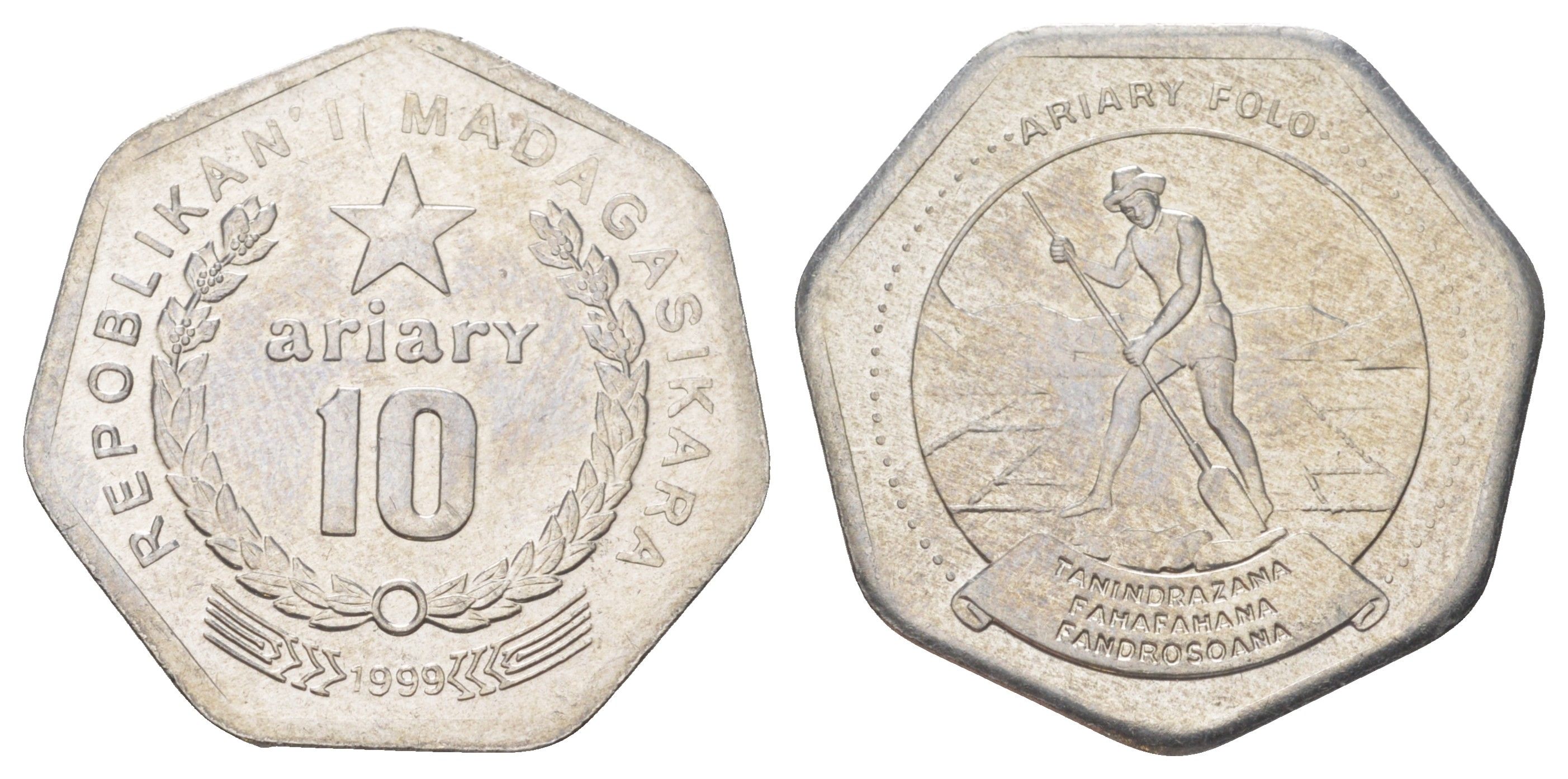 Мадагаскар 10 ариари 1999 KM 27 сталь плакированная никелем UNC 4624-556