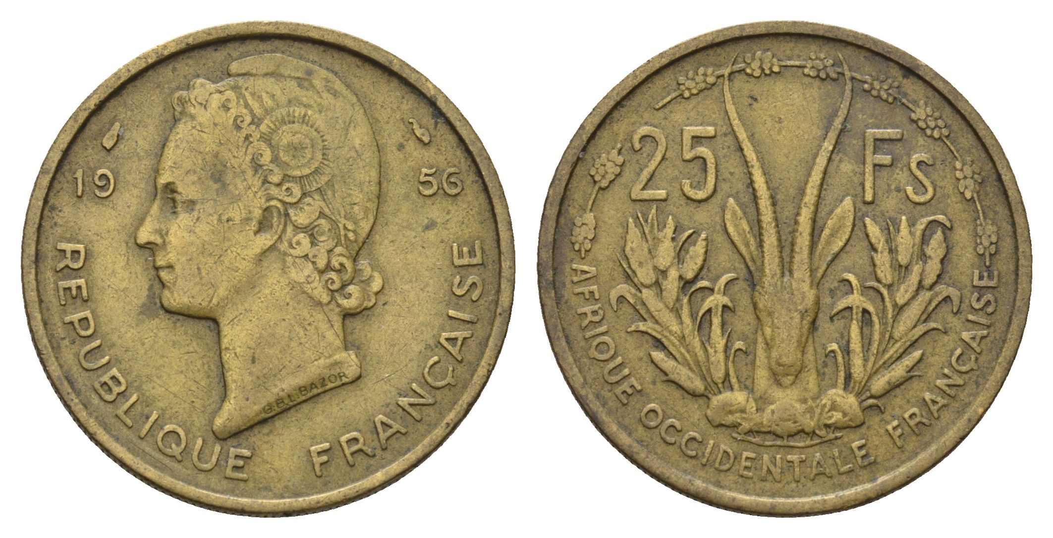 Французская Западная Африка 25 франков 1956 KM 7 медь алюминий 4678-1042