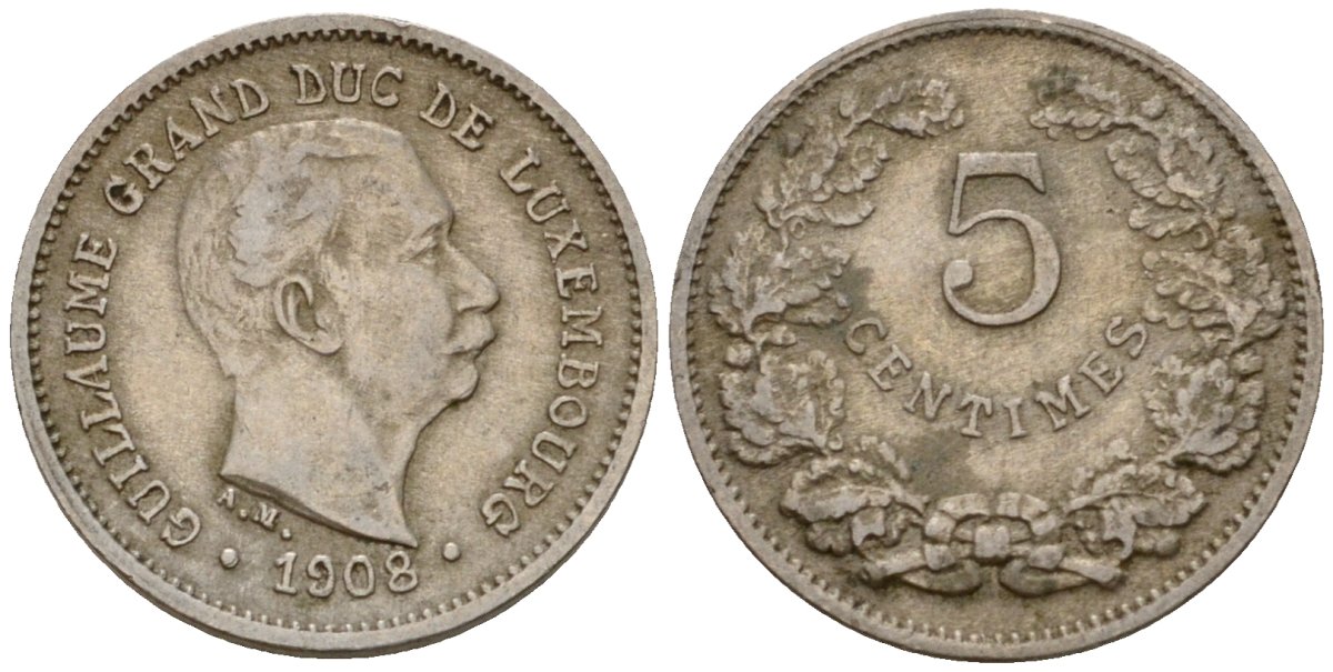Люксембург 5 сантимов 1908 Вильгельм IV (1905-1912) KM 26 медно-никель 4602-346