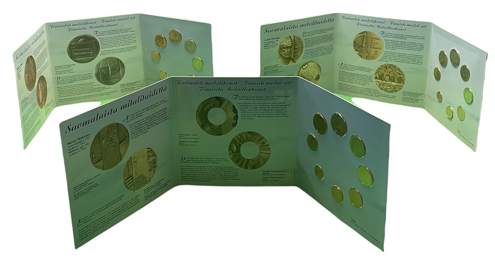 Финляндия набор из трех евронаборов по 8 монет в каждом 1999, 2000, 2001 официальный набор в оригинальном буклете  биметалл  UNC  5-6-1-14