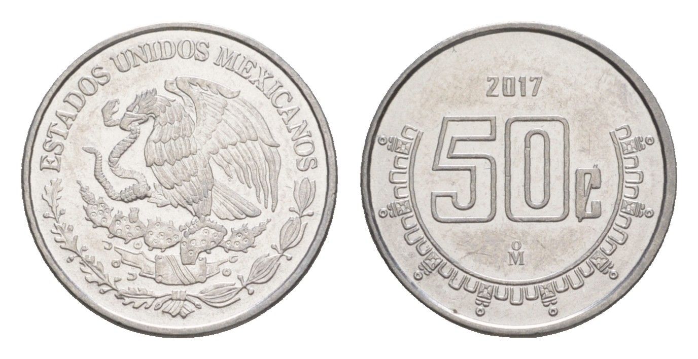 Мексика 50 сентаво 2017 Mo KM 936 нержавеющая сталь UNC 4636-521