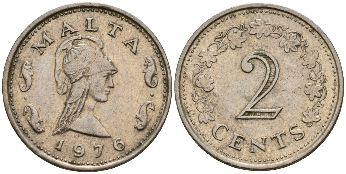Мальта 2 цента 1976 Пентесилея, царица амазонок KM 9 медь цинк 4154-667