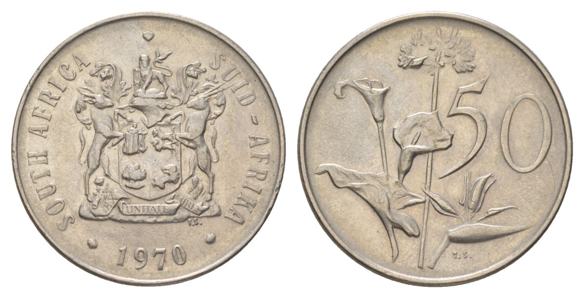 ЮАР 50 центов 1970 Зантедеския Эллиота (калла), герб KM 87 никель 4626-815