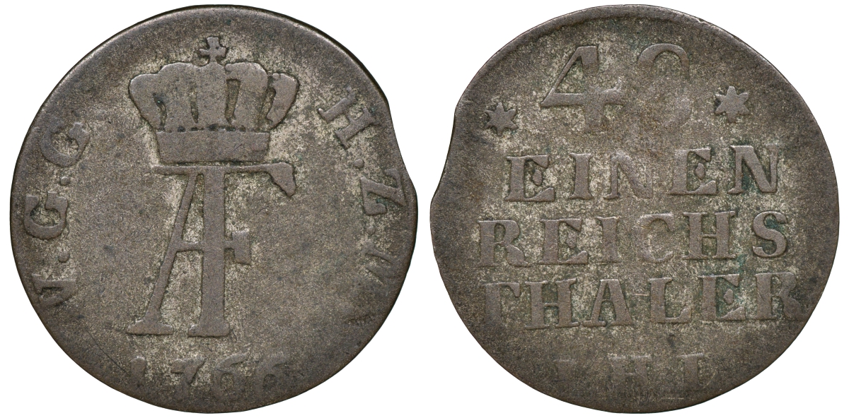 Мекленбург-Стрелиц 1/48 талера 1766 IHL, Адольф Фридрих IV (1752-1794) KM 63, Kunzel 602, Hannemann 151, Jaeger 103 серебро 4516-413