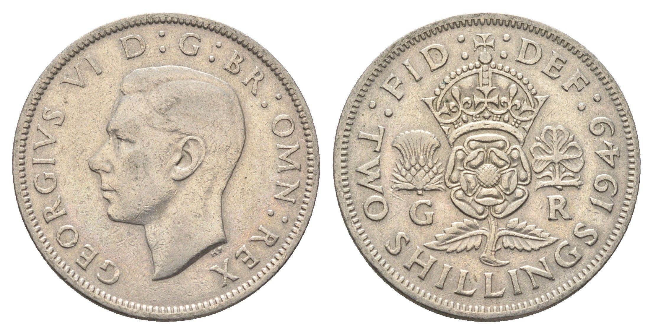 Великобритания 2 шиллинга (флорин) 1949 Георг VI (1936-1952) KM 878, Spink 4107 медно-никель 4663-253