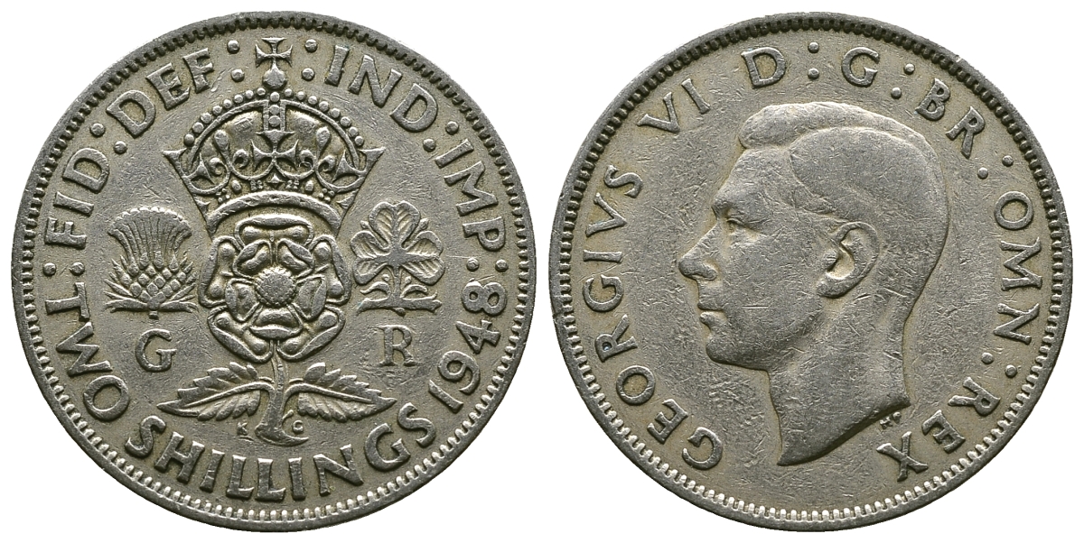 Великобритания 2 шиллинга (флорин) 1948 Георг VI (1936-1952) KM 865, Spink 4102 медно-никель 4381-1221