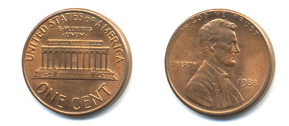 США 1 ЦЕНТ 1988 ЛИНКОЛЬН KM 201b цинк плакированный медью 86-239