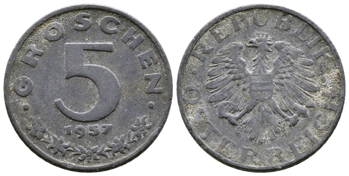 АВСТРИЯ 5 ГРОШЕЙ 1957 KM 2875 цинк 57-1311