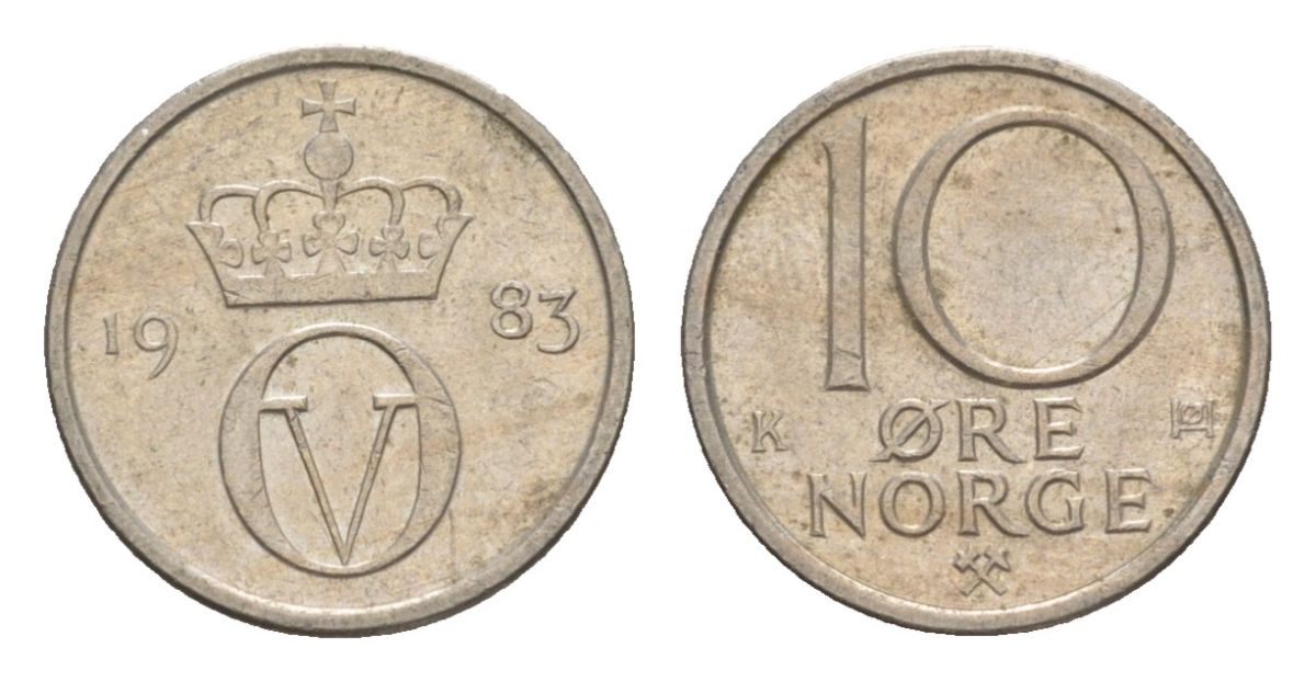 Норвегия 10 эре 1983 Улаф V (1957-1991) KM 416 медно-никель 4632-1168
