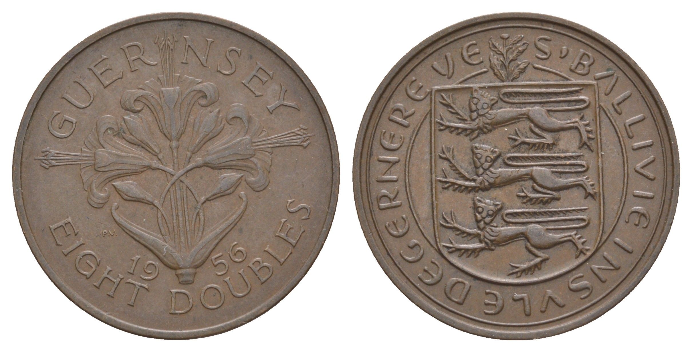 Гернси 8 дублей (даблов) 1956 KM 16 бронза 4545-536