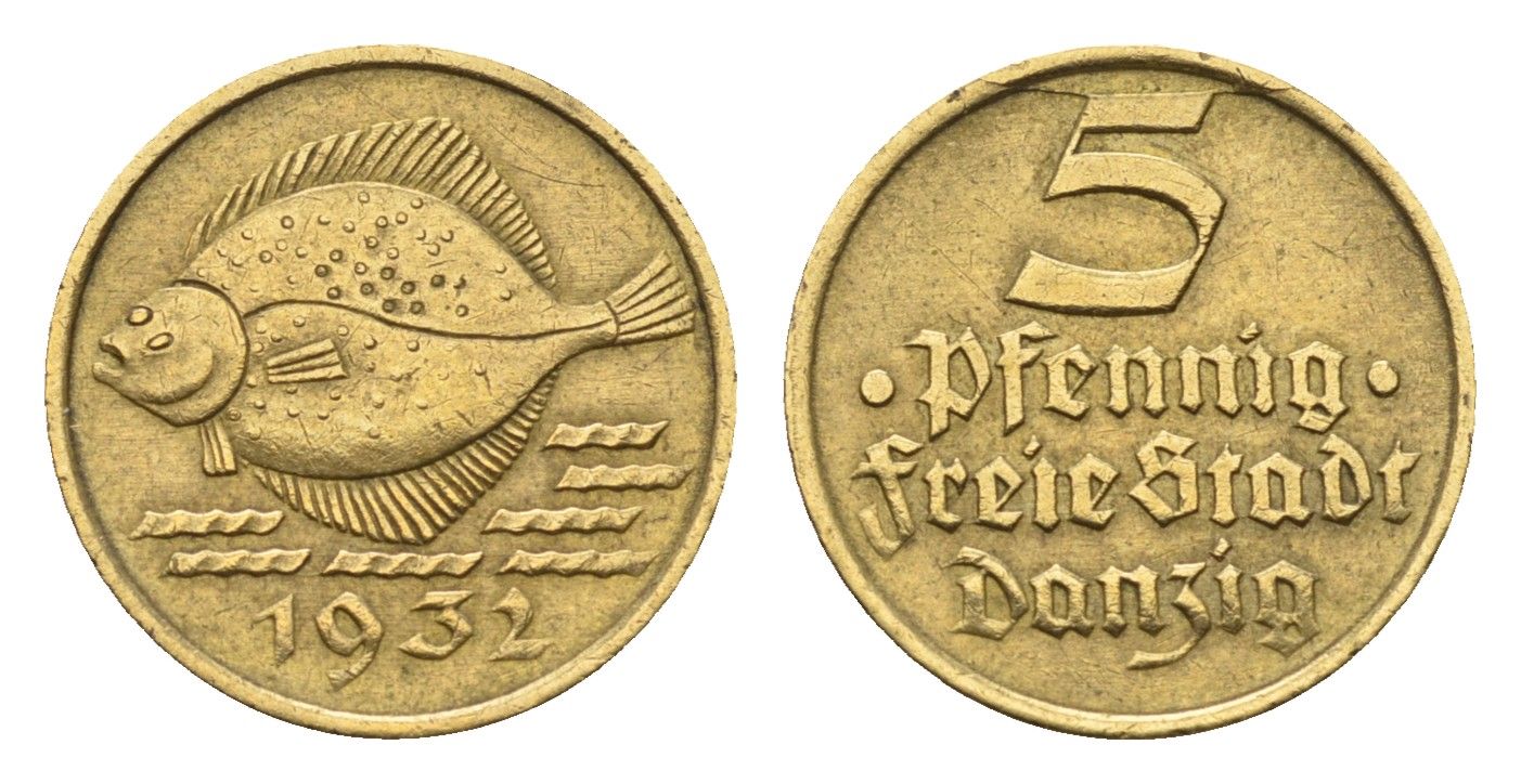 Данциг 5 пфеннигов 1932 год-тип KM 151 алюминиевая бронза 4160-768