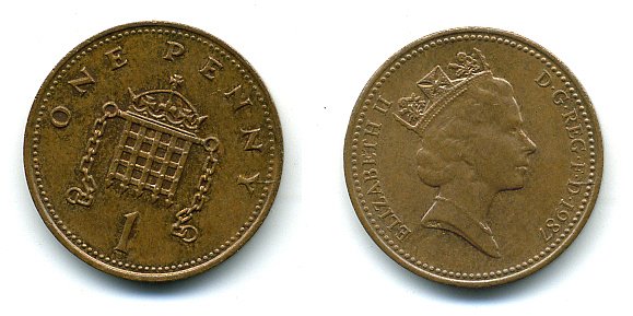 Великобритания 1 пенни 1987 Елизавета II (1952-2022) КМ 935, Spink 4381 (B3) бронза 4110-835