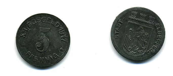 Германия, Эльберфельд 5 пфеннигов 1917 Funck 111.4 железо 37-1231