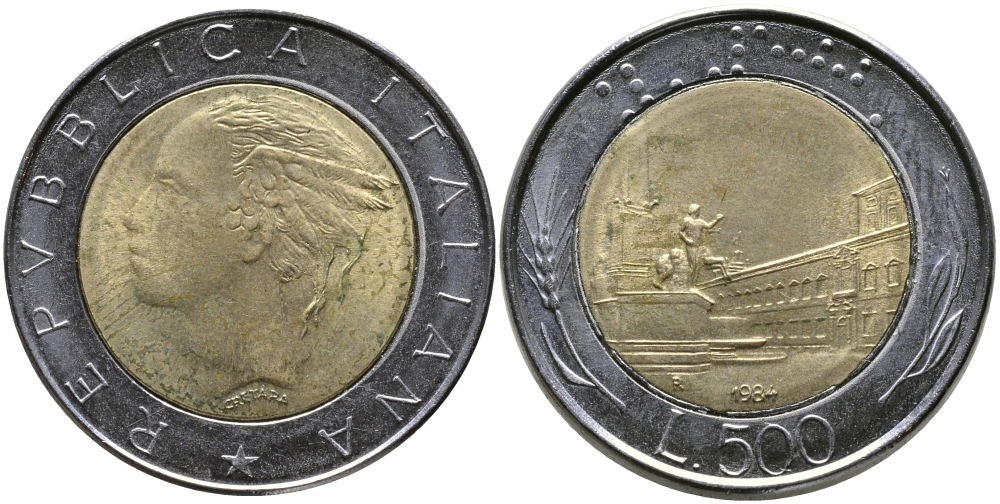 ИТАЛИЯ 500 ЛИР 1984 R KM 111 биметалл 98-213
