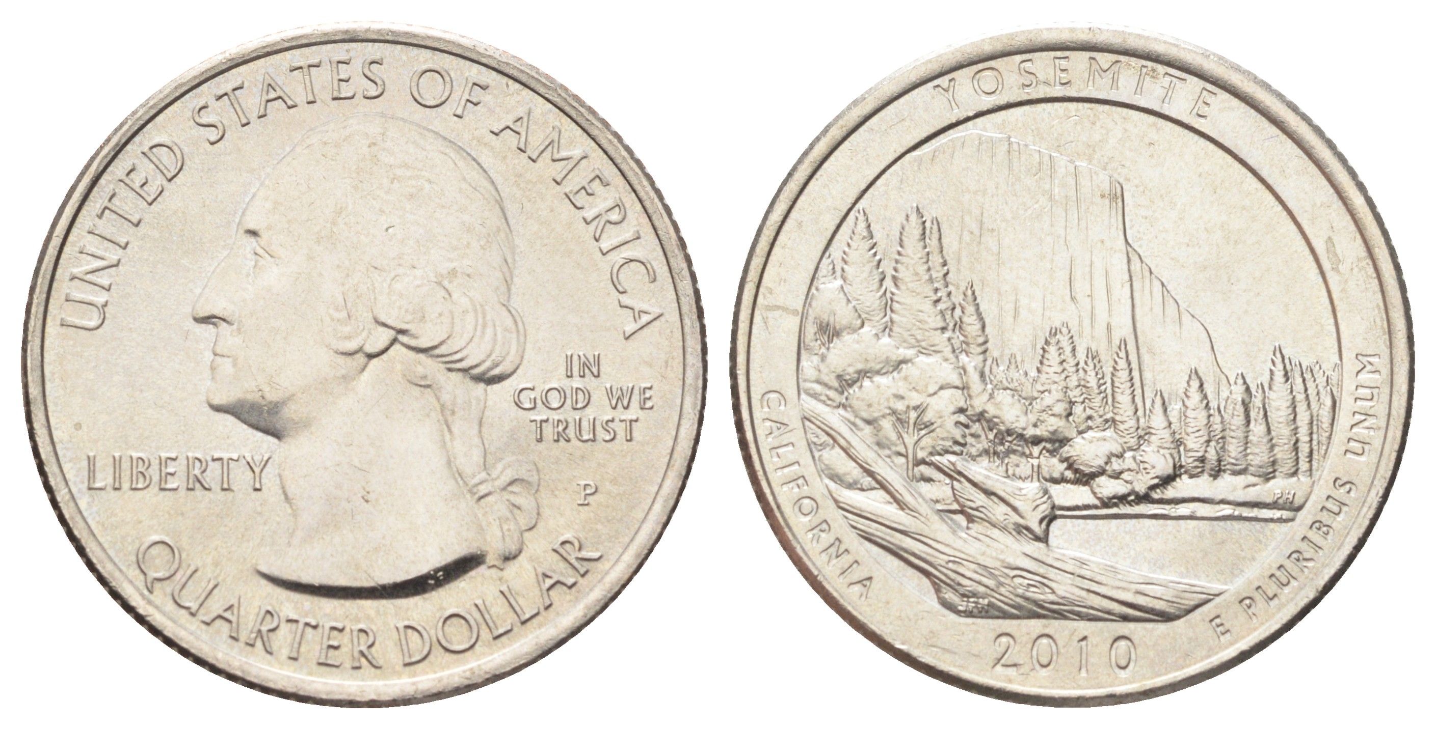 США 25 центов (квотер, 1/4 доллара) 2010 P, Квотеры «Парки США» - Национальный парк Йосемити KM 471 медь плакированная медно-никелем UNC 4666-924