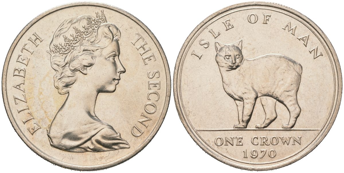 Остров Мэн 1 крона 1970 кошка Мэна (мэнкс) KM 18 медно-никель BU 4386-1022