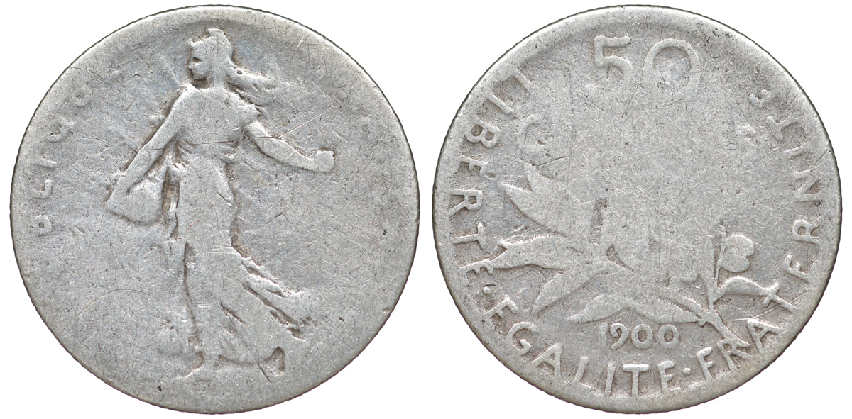 ФРАНЦИЯ 50 САНТИМОВ 1900 KM 854 серебро 4178-256