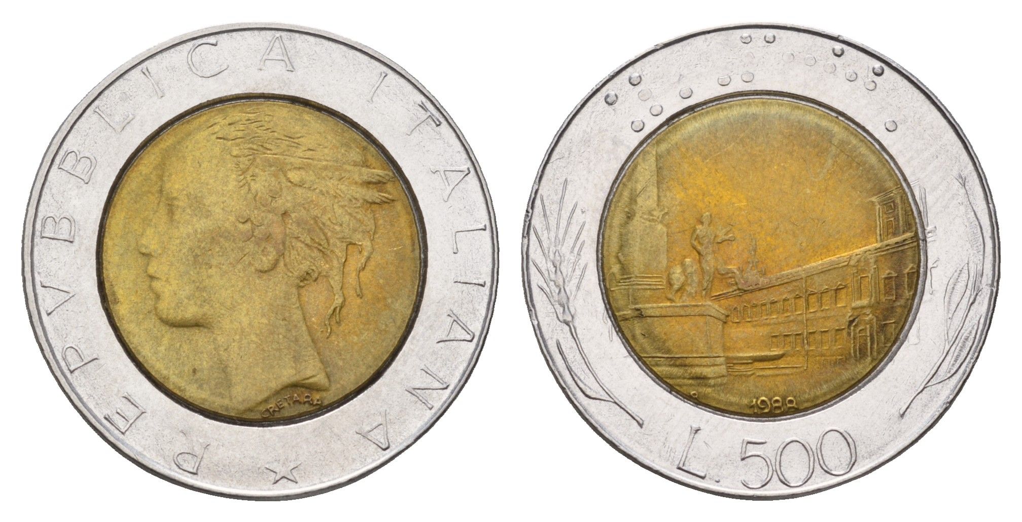 Италия 500 лир 1988 R, Квиринальский дворец в Риме KM 111 биметалл 186-1147