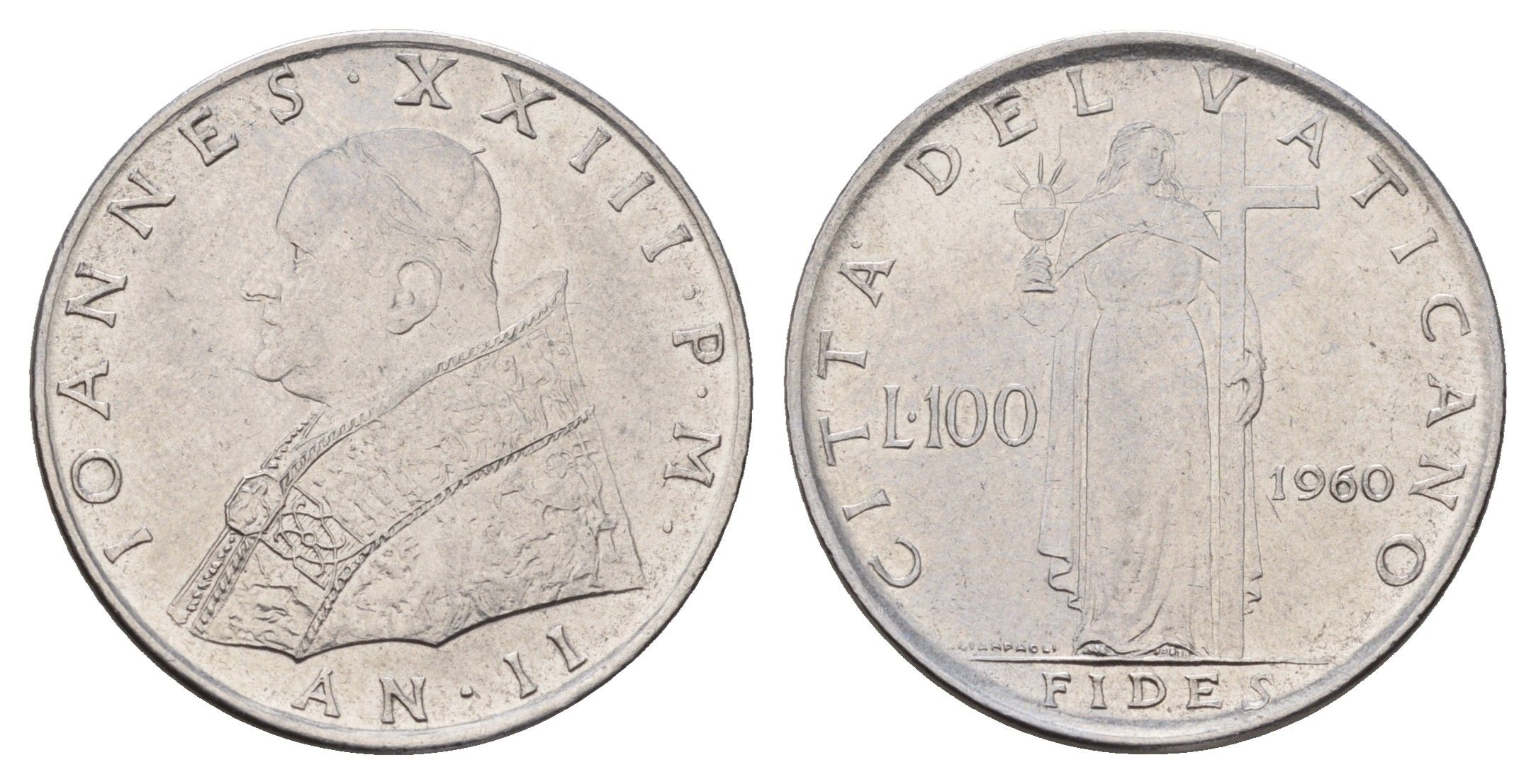 Ватикан 100 лир 1960 KM 64 нержавеющая сталь 54-2116