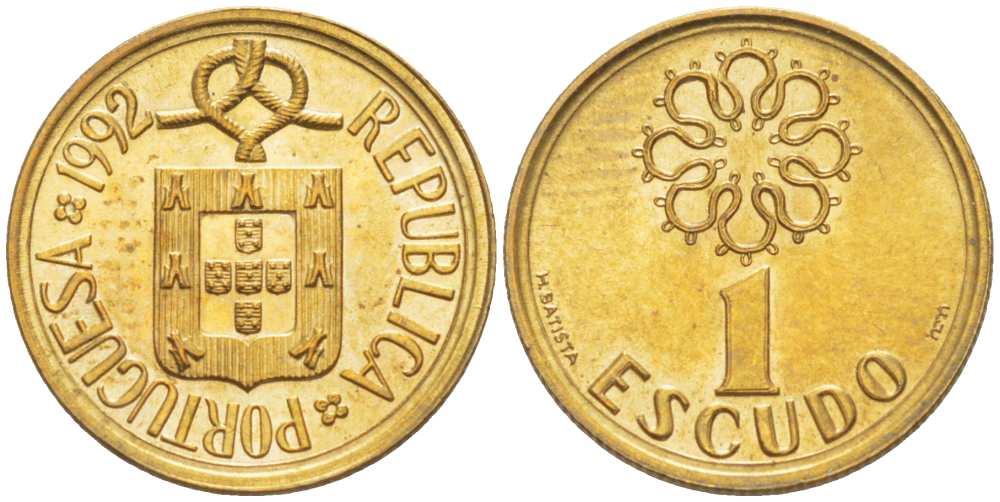 ПОРТУГАЛИЯ 1 ЭСКУДО 1992 KM 631 никель латунь 4516-425