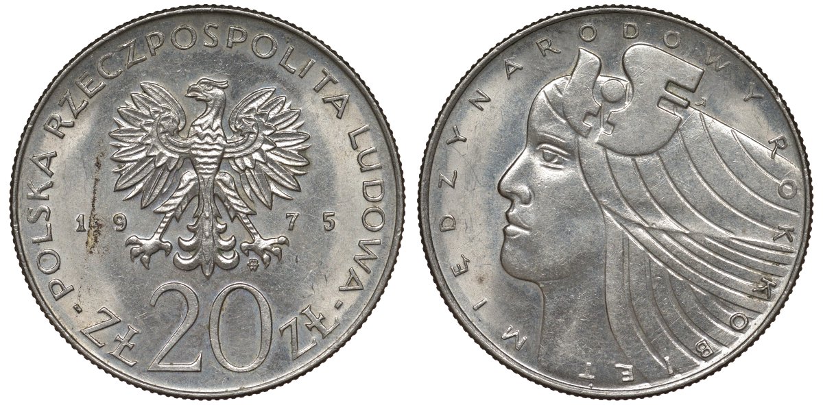 Польша 20 злотых 1975 MW, Международный год женщины KM 75, Parchimowicz 248 медно-никель UNC 72-146