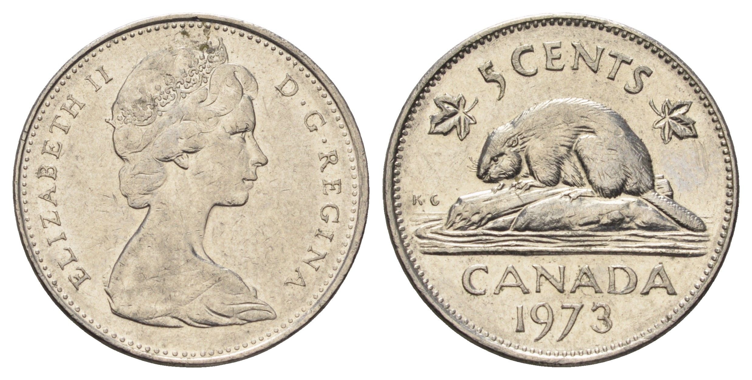 Канада 5 центов 1973 Елизавета II (1952-2022), бобр KM 60.1 никель 4689-366
