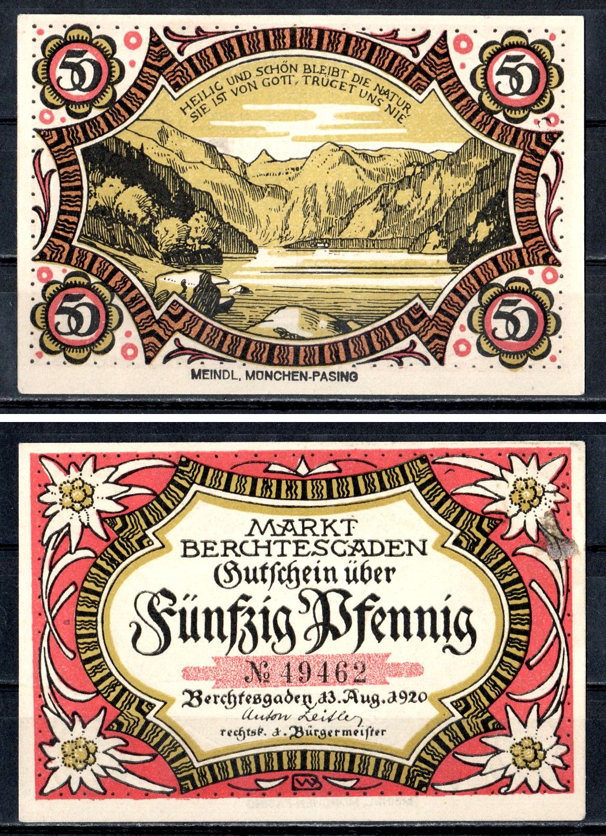 Берхтесгаден (Бавария) 50 пфеннигов 1920 Mehl Grabowski 76.2 бумага UNC (пресс) 7556-48-3-1