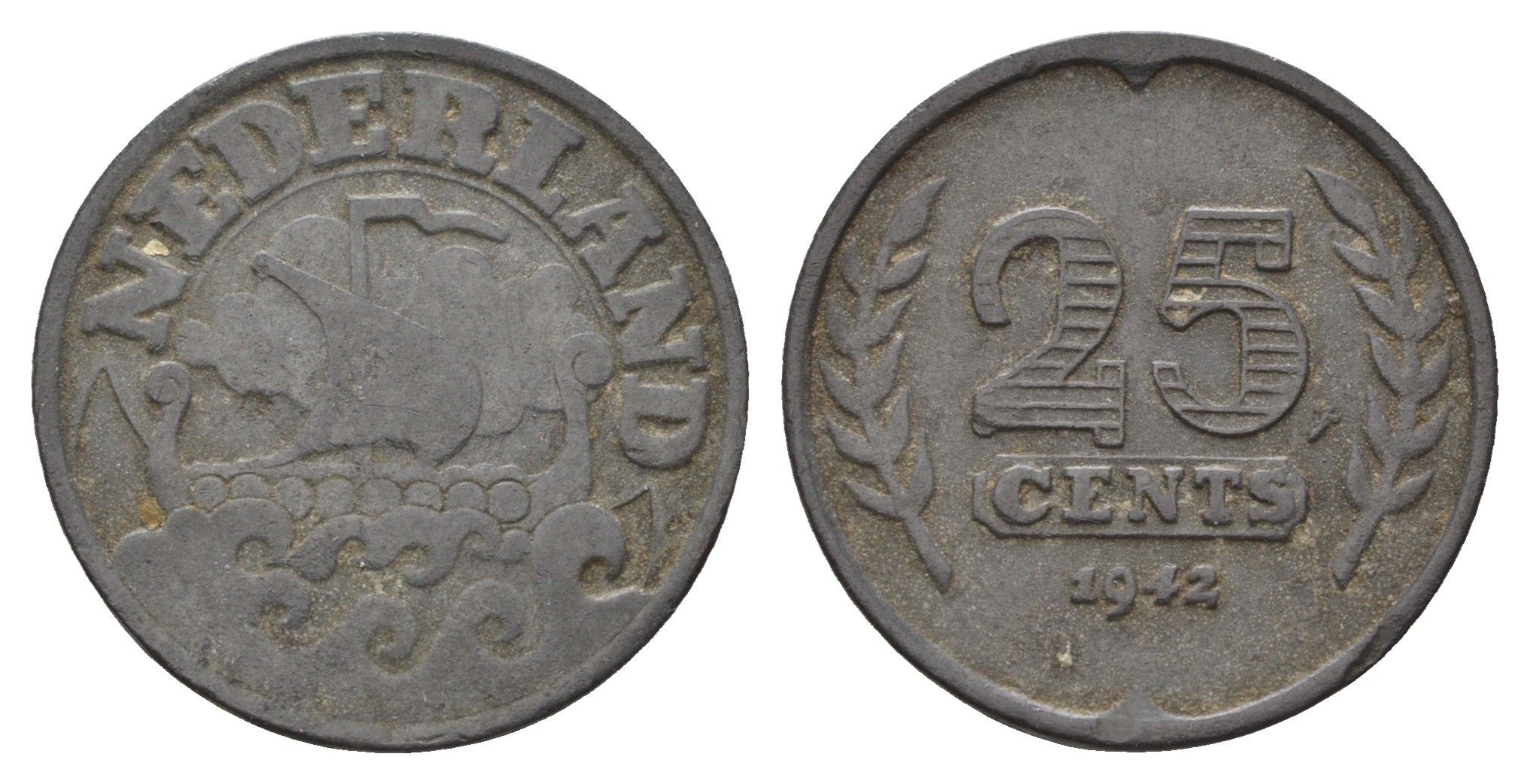 Нидерланды 25 центов 1942 KM 174 цинк 4648-1022
