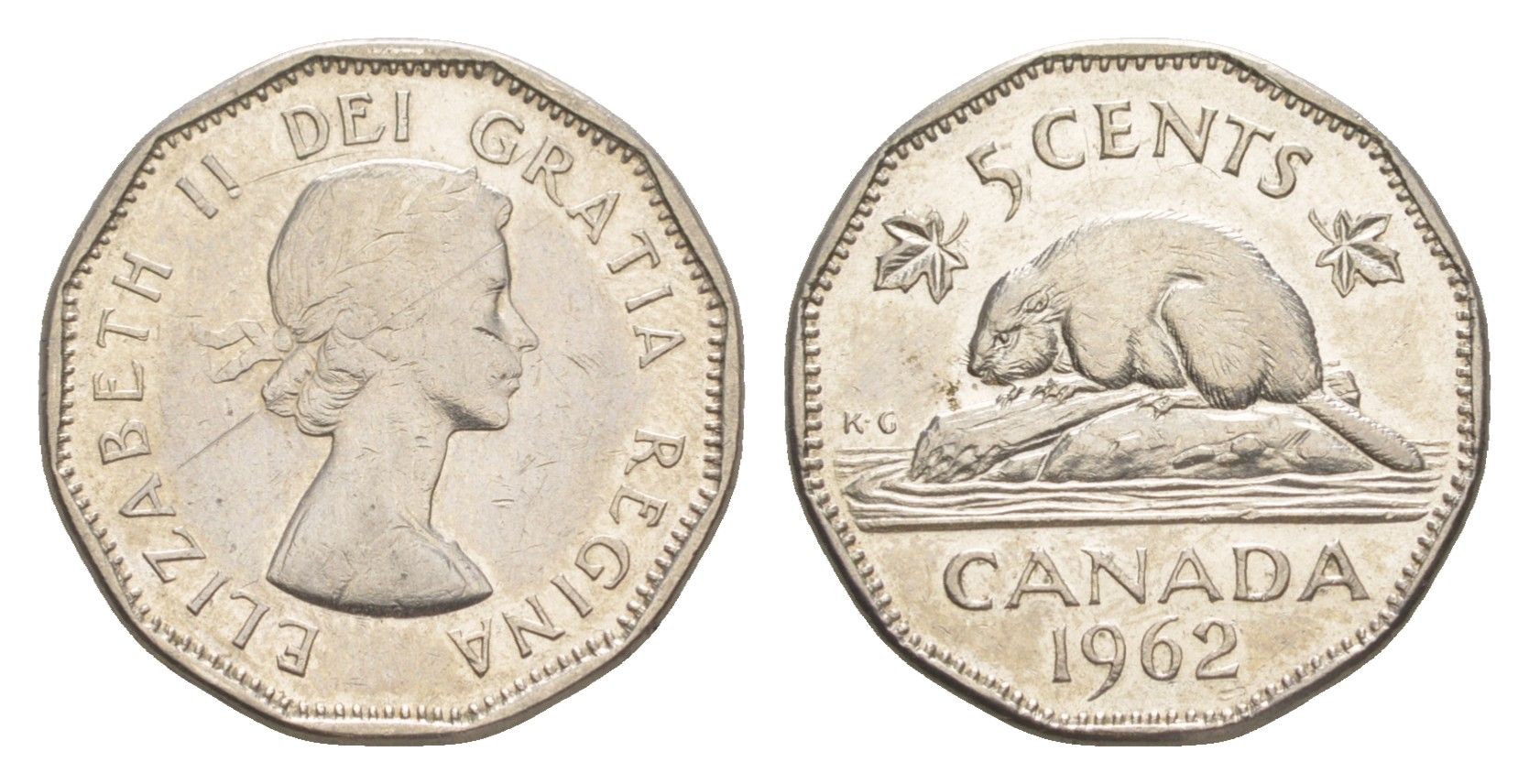 Канада 5 центов 1962 Елизавета II (1952-2022), бобр KM 50a никель 4636-563