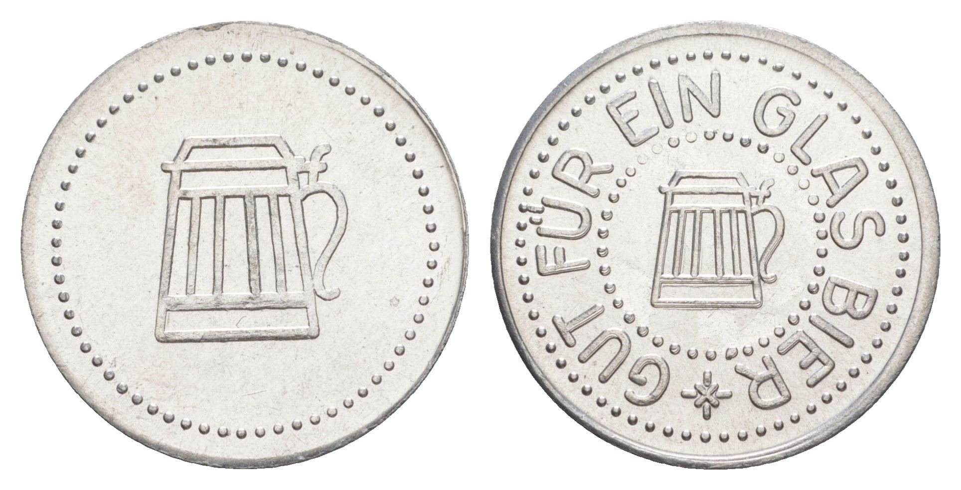 Германия жетон в 1 "стакан пива" ND диаметр 24 мм, вес 1,1 гр алюминий UNC 4638-827