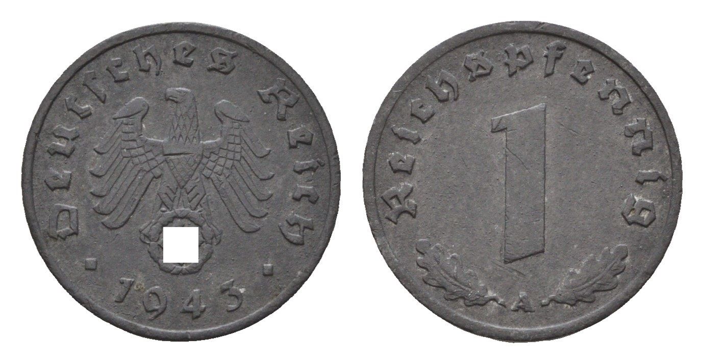 Германия 1 рейхспфенниг 1943 A KM 97, J. 369 цинк 4684-229
