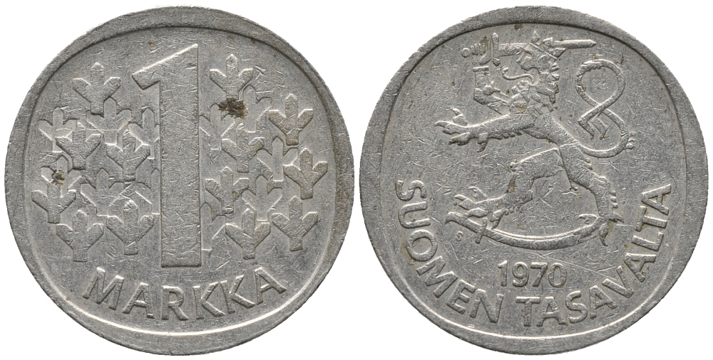 Финляндия 1 марка 1970 KM 49а медно-никель 34-1047