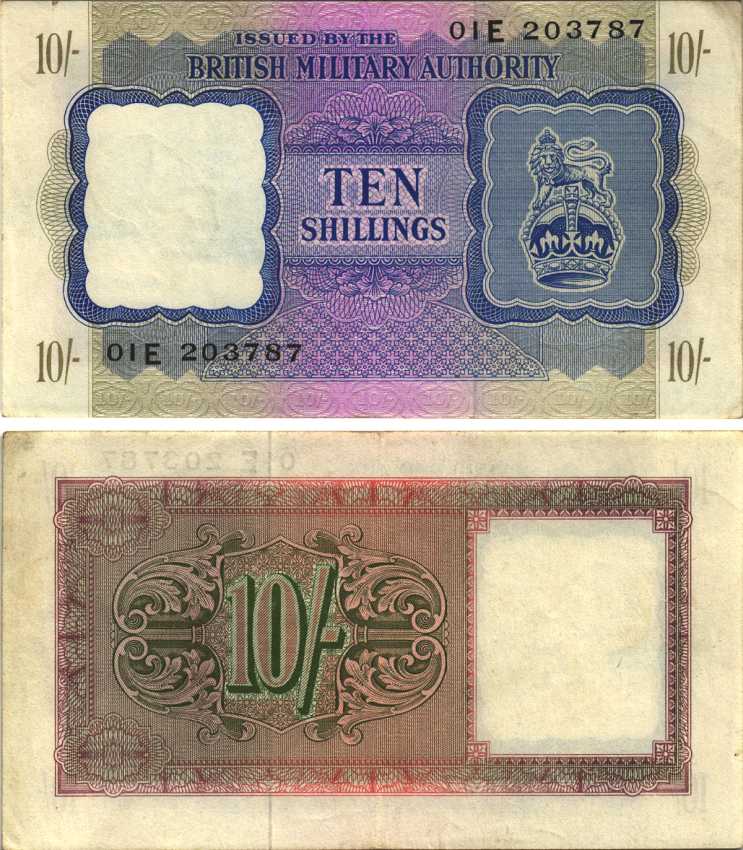 АНГЛИЯ 10 ШИЛЛИНГОВ 1943 ВОЕННЫЙ ВЫПУСК Pick M5 бумага VF 7207-18-3