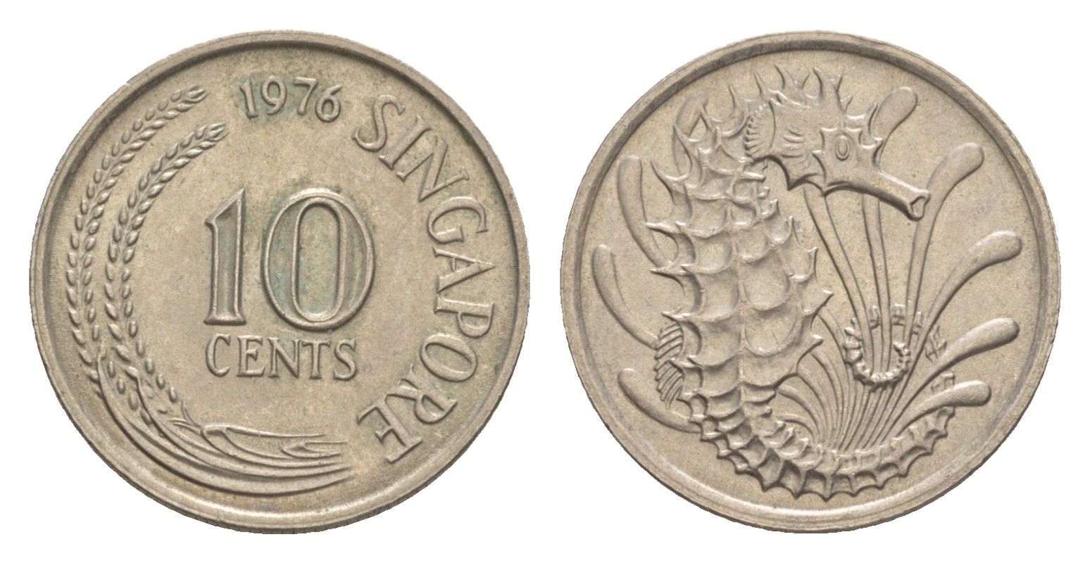 Сингапур 10 центов 1976 морской конёк KM 31 медно-никель  4640-557