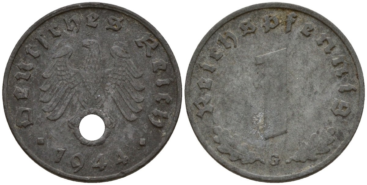 Германия 1 рейхспфенниг 1944 G KM 97, J. 369 цинк 192-966