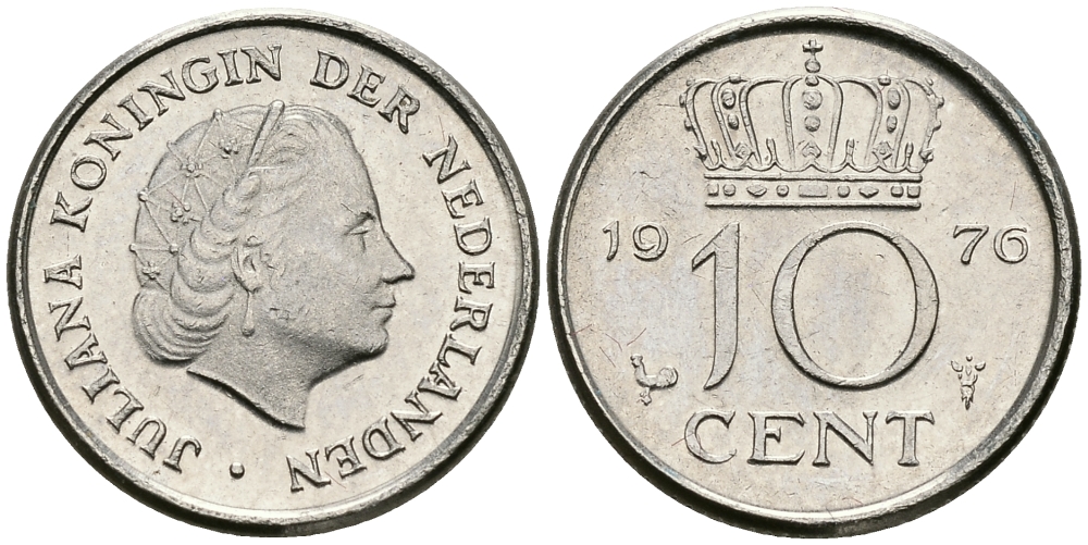 Нидерланды 10 центов 1976 Юлиана (1948-1980) КМ 182 никель 96-451