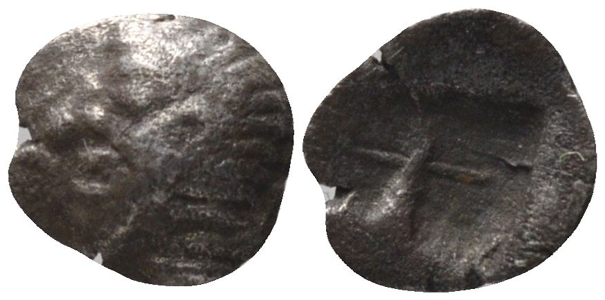 Древняя Греция, Иония (?) гемитартеморион (1/8 обола) V в. до н.э. голова / инкузное углубление, 0,09 гр серебро 1073-9-42
