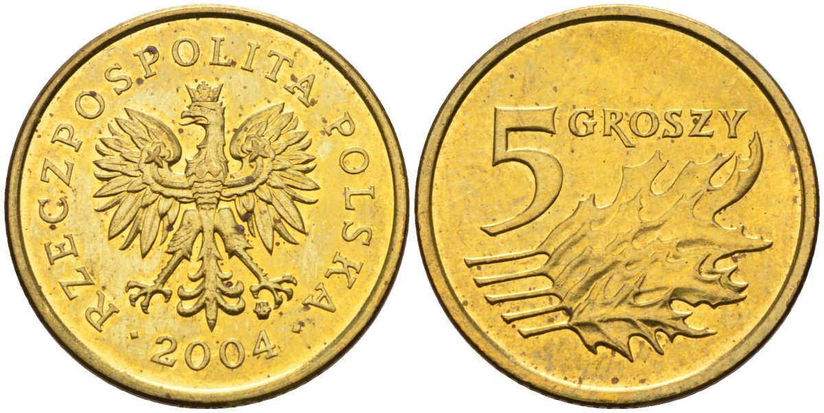 Польша 5 грошей 2004 MW KM 278, Parchimowicz 703k латунь 4580-555